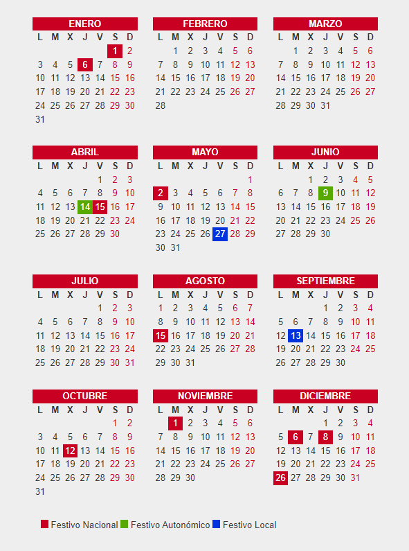 Los 12 días festivos de Alcantarilla en 2022. Festivos Calendario laboral Alcantarilla 2022.